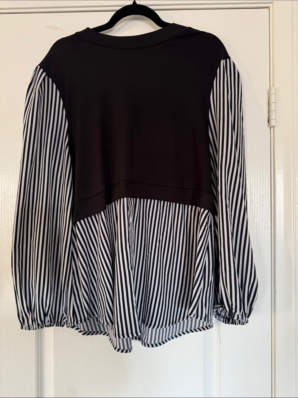 SHEIN Black and White Striped Mixed-Media Blouse